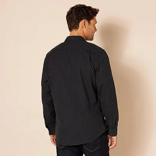 Amazon Essentials Men's Slim-Fit Long-Sleeve Two-Pocket Flannel Shirt, Black, Small