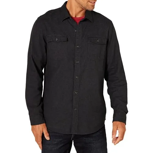 Amazon Essentials Men's Slim-Fit Long-Sleeve Two-Pocket Flannel Shirt, Black, Small