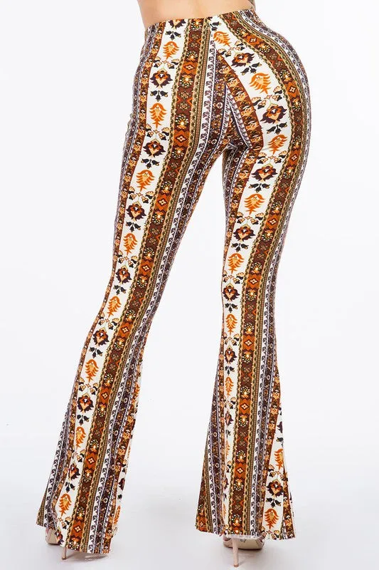 Band Of Gold Boho Floral Print Bell Bottom Flare Pants