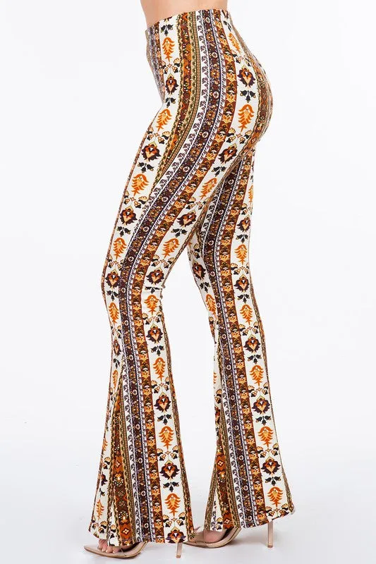 Band Of Gold Boho Floral Print Bell Bottom Flare Pants