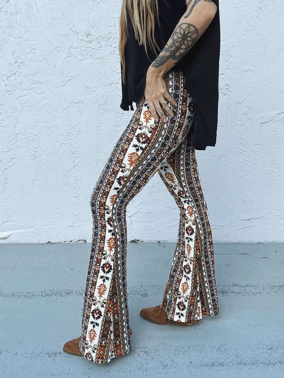 Band Of Gold Boho Floral Print Bell Bottom Flare Pants