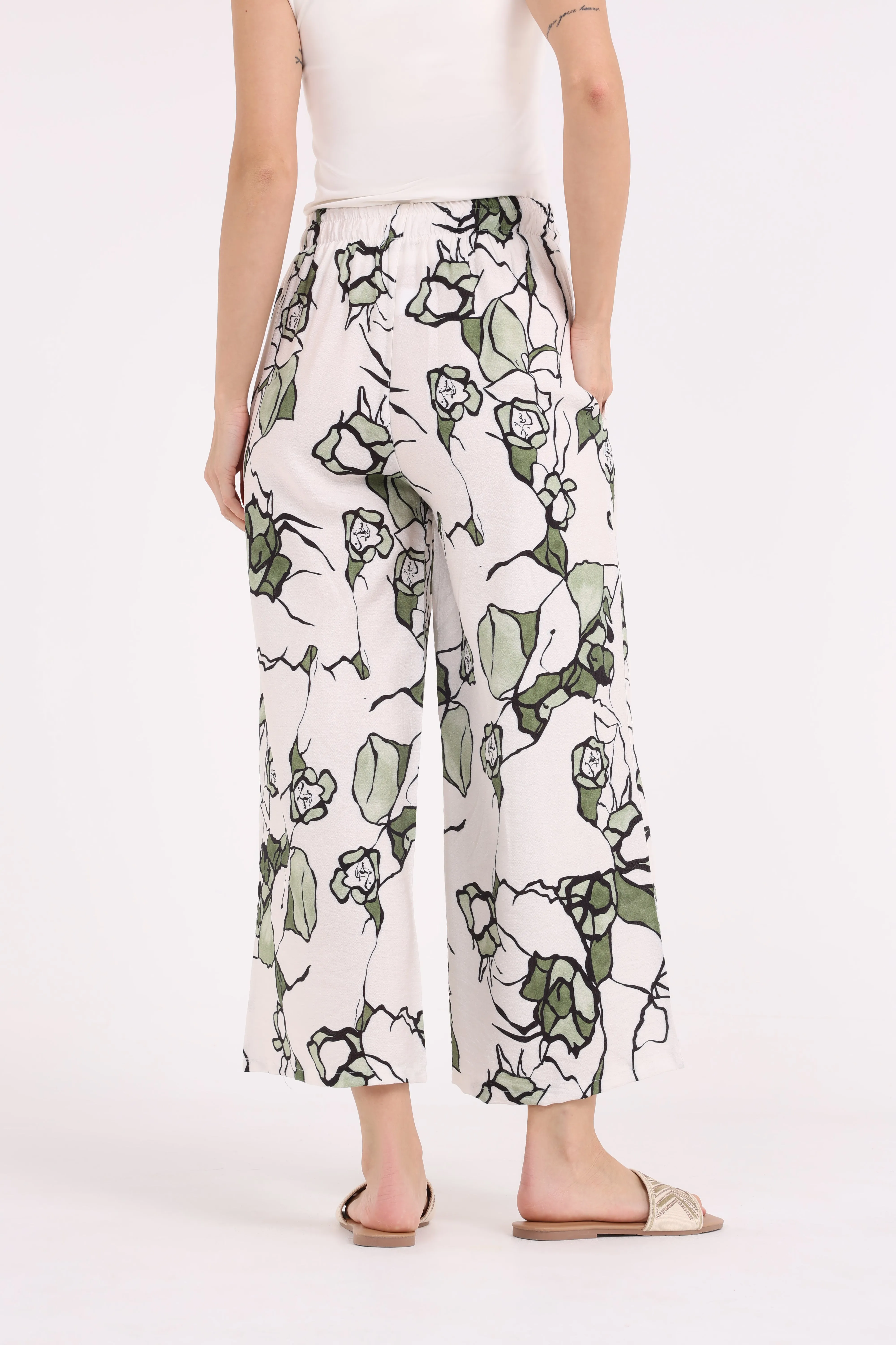 Big Flowers Printed Multicolored Trousers