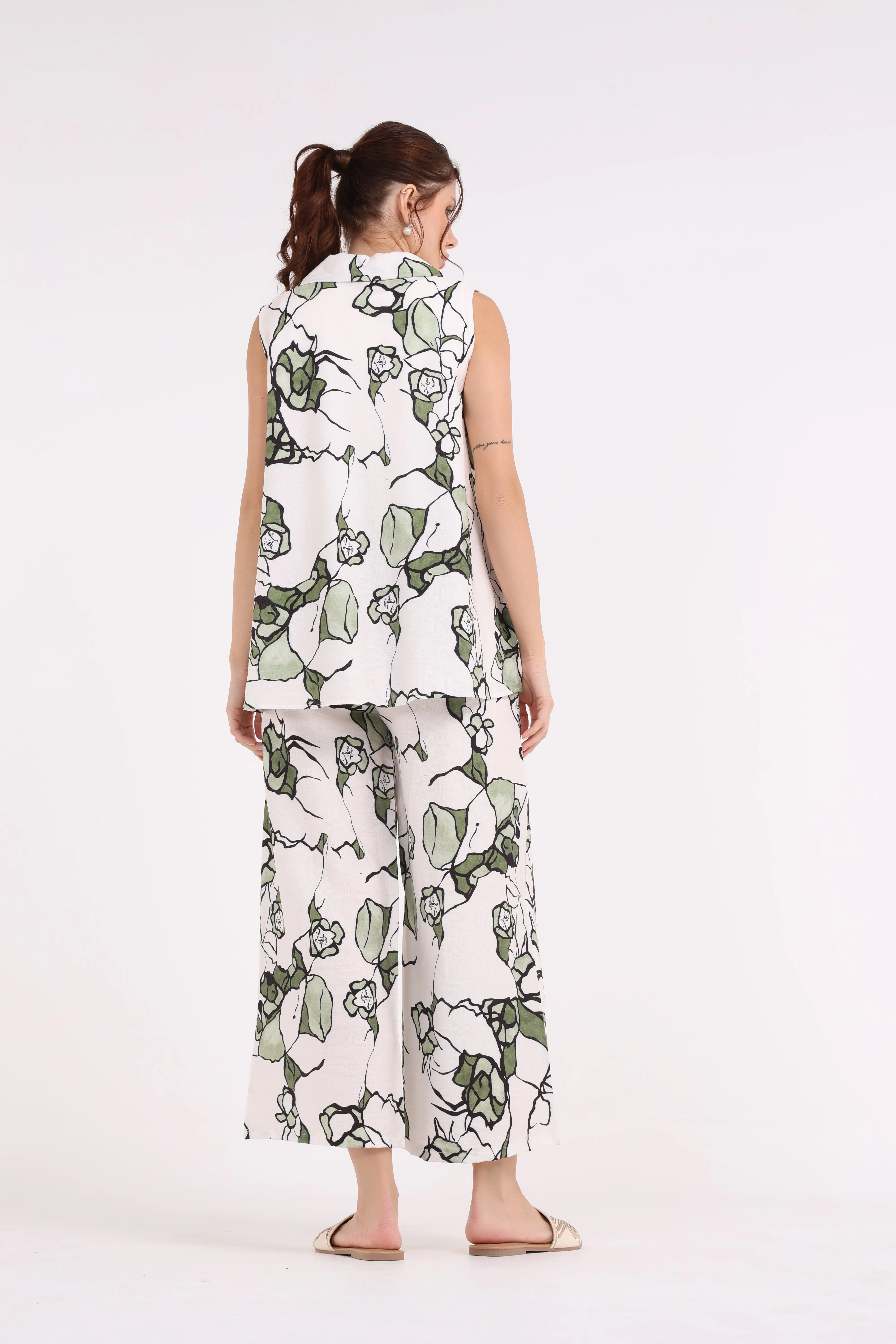 Big Flowers Printed Multicolored Trousers
