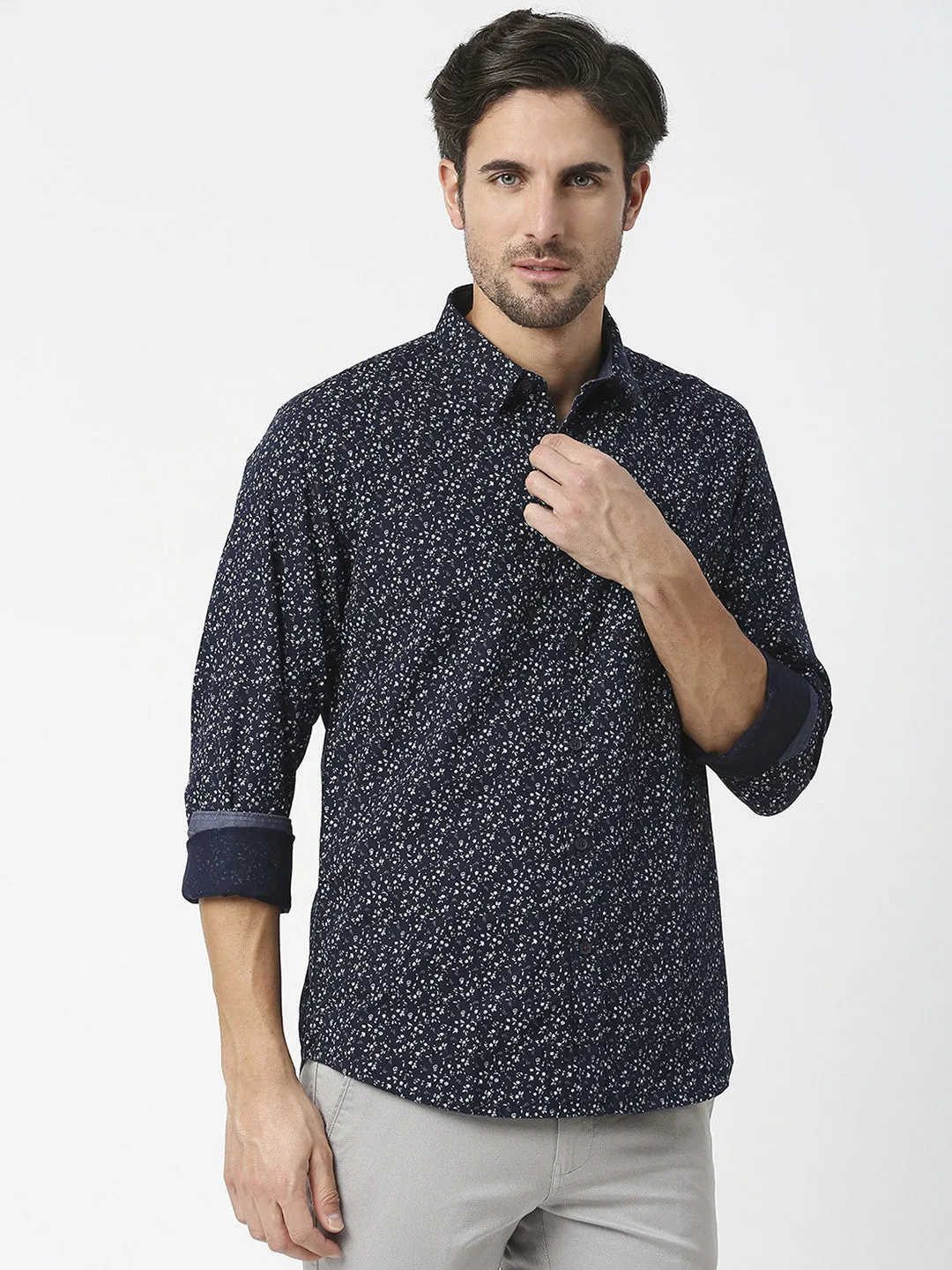 Black Dobby Printed Shirt With Pocket