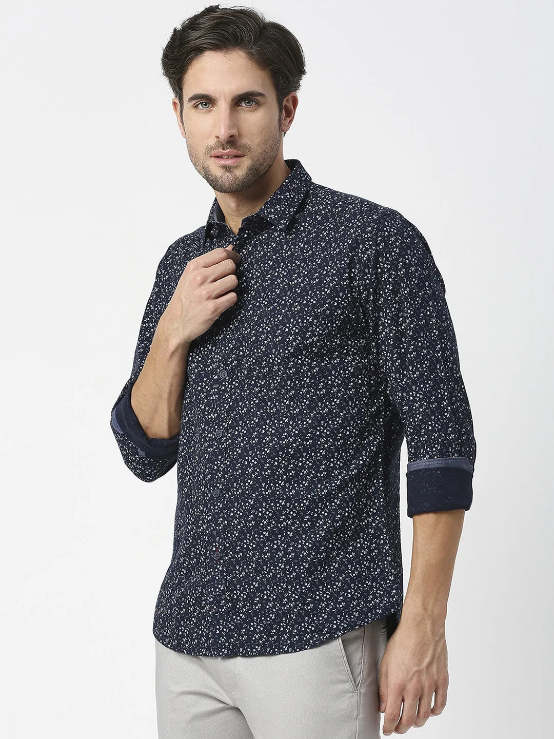 Black Dobby Printed Shirt With Pocket