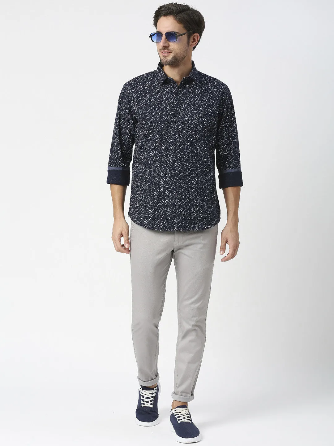Black Dobby Printed Shirt With Pocket