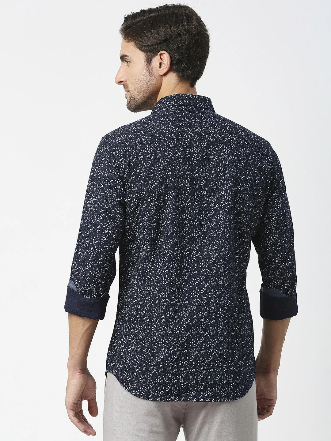 Black Dobby Printed Shirt With Pocket