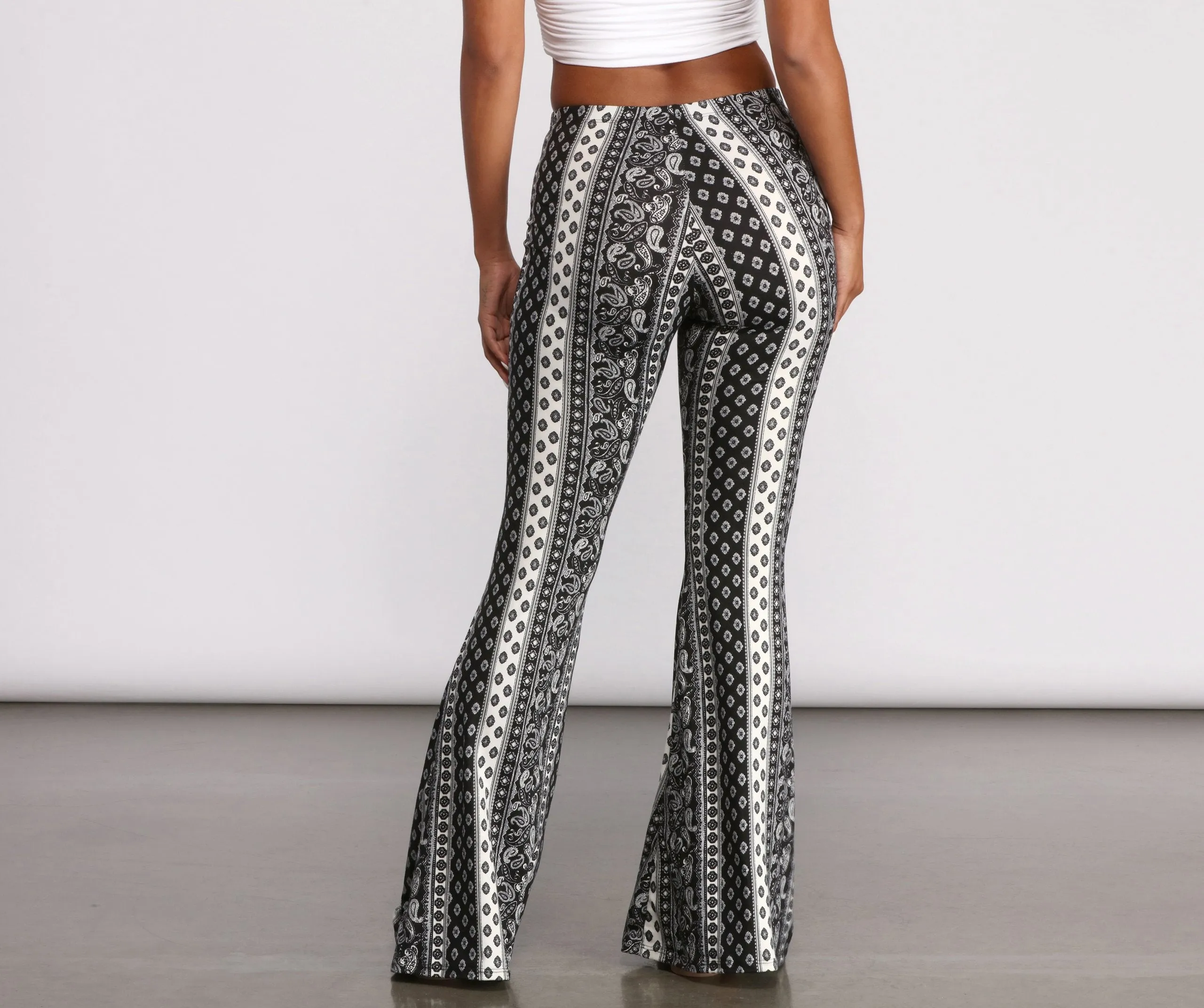Boho Flair Floral Stripe Flare Pants