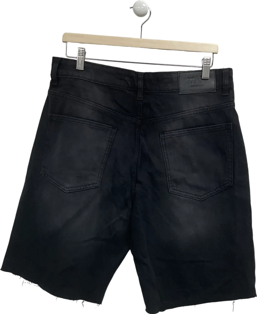 boohooMan Black Relaxed Denim Shorts With Worker Panel W34
