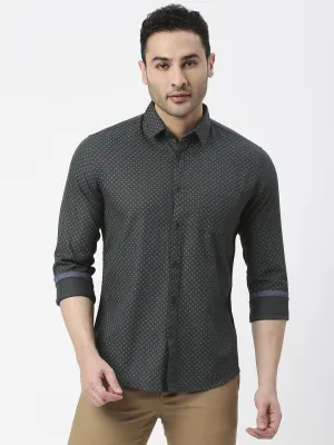 Bottle Green Poplin Printed Shirt With Pocket