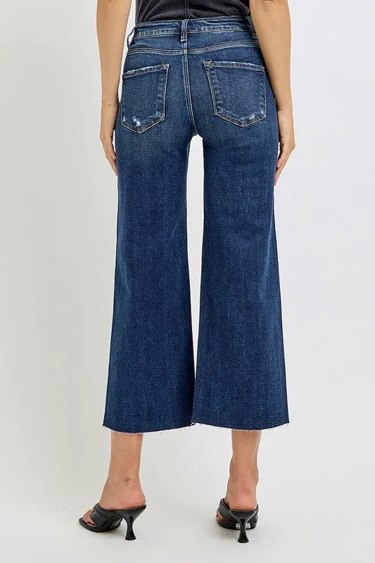 Button Fly Wide Leg Dark Jeans