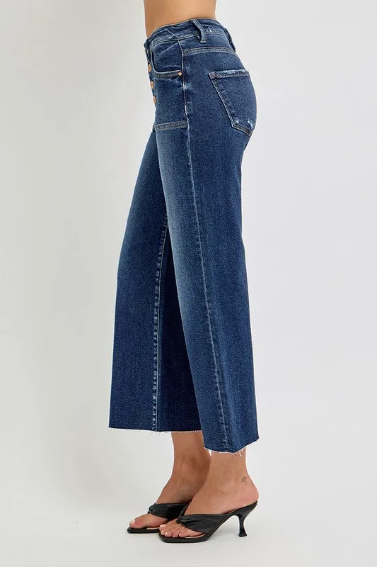 Button Fly Wide Leg Dark Jeans