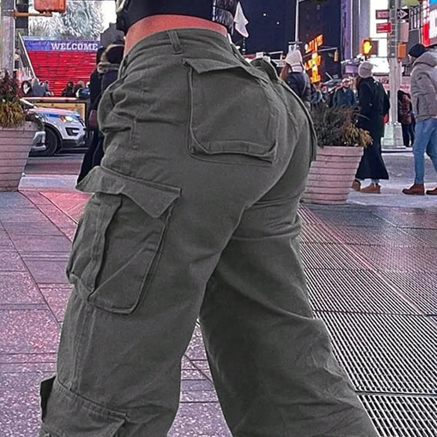 Cargo Jeans for Women Boyfriend Straight Leg Jeans Baggy Casual Denim Elastic High Waisted Cargo Pants with Pockets