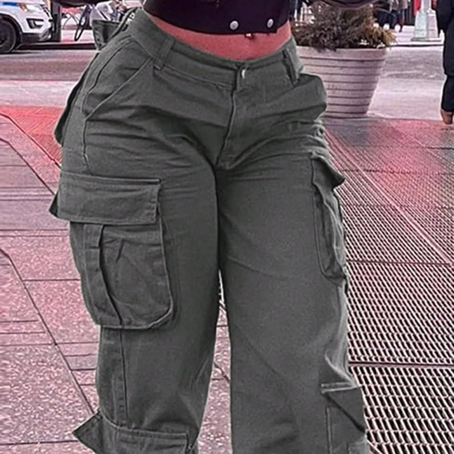 Cargo Jeans for Women Boyfriend Straight Leg Jeans Baggy Casual Denim Elastic High Waisted Cargo Pants with Pockets
