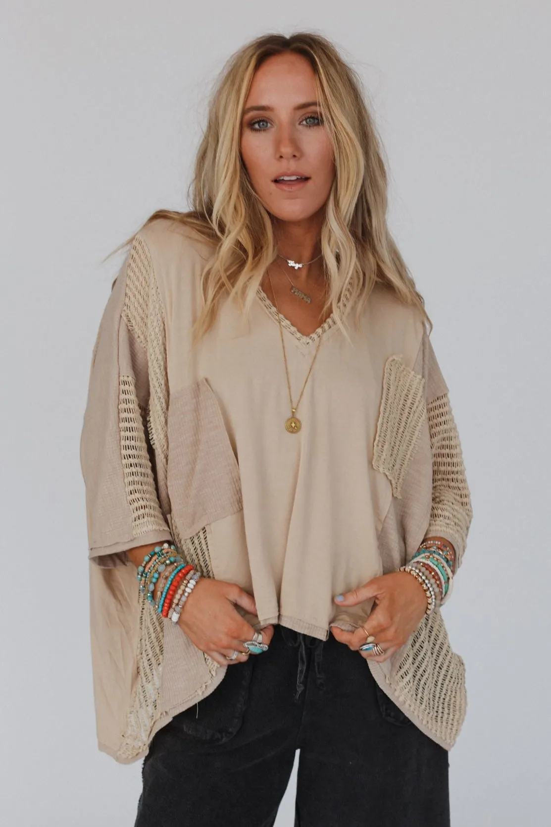 City Drifter Oversized Contrast Top - Taupe