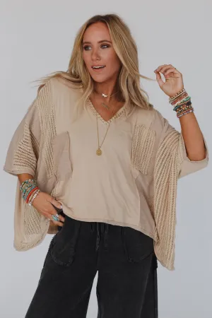 City Drifter Oversized Contrast Top - Taupe