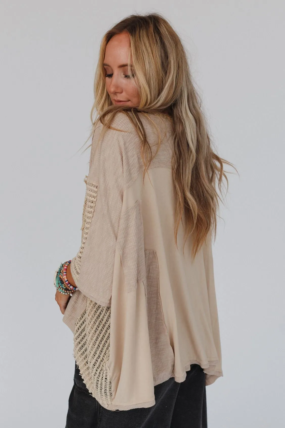 City Drifter Oversized Contrast Top - Taupe