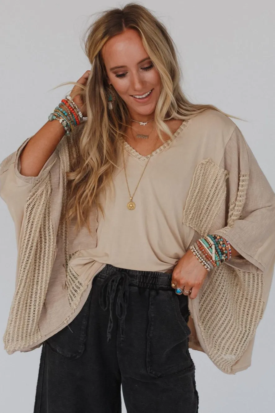 City Drifter Oversized Contrast Top - Taupe