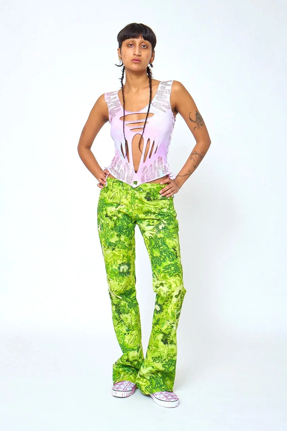Collina Strada - Puddle Flare Pants: Green Sistine