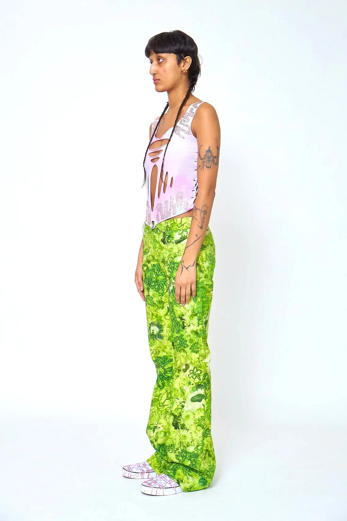 Collina Strada - Puddle Flare Pants: Green Sistine