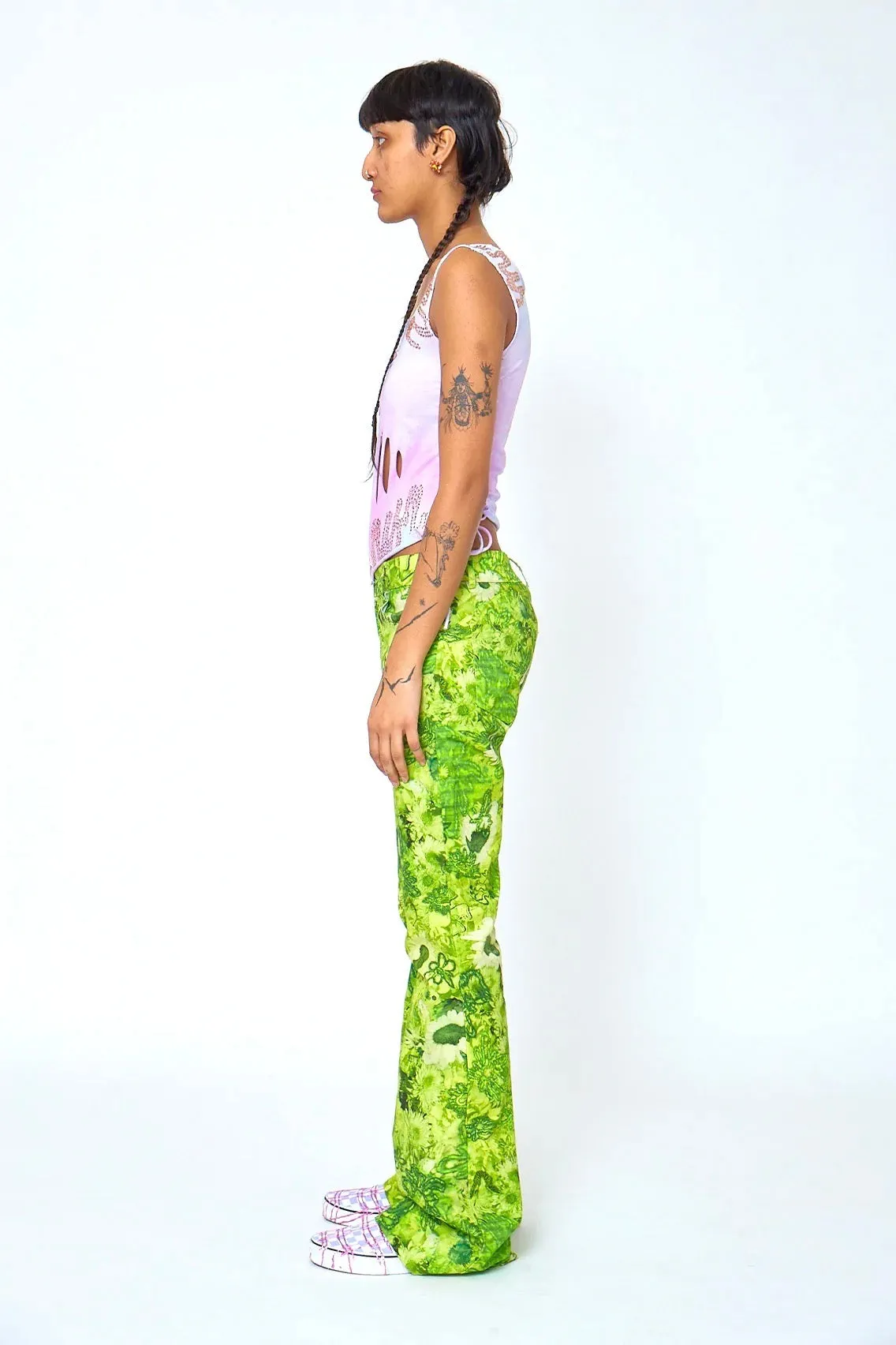 Collina Strada - Puddle Flare Pants: Green Sistine