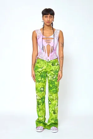 Collina Strada - Puddle Flare Pants: Green Sistine
