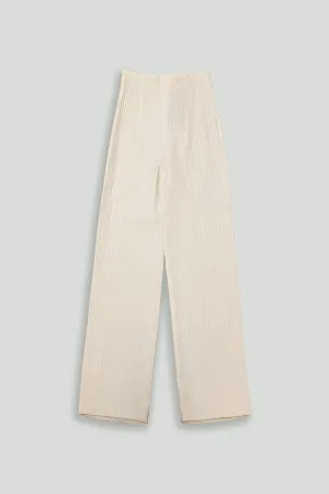 Cream Wide Wale Cotton High-Waisted Pant