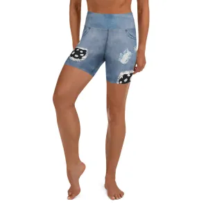 Daisy Denim Print Yoga Shorts