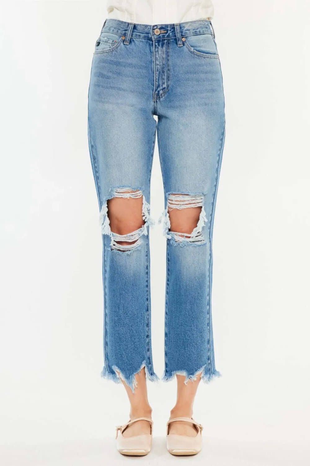 Distressed Frayed Hem Cropped Jeans