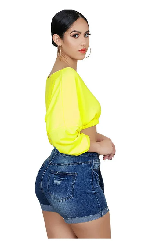 Fashion Stretchy High Waisted Denim Shorts For Women