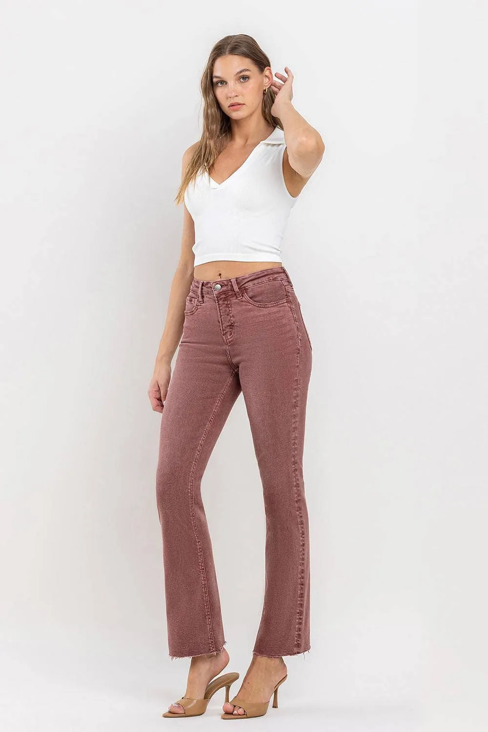 FINAL SALE Wine Vervet Mid-Rise Cropped Bootcut Jeans