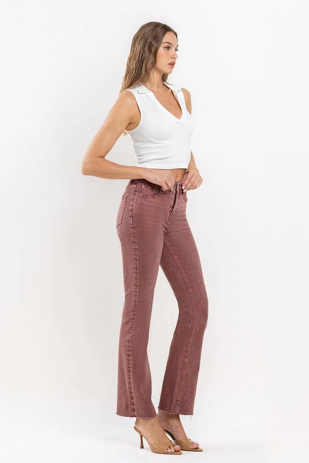 FINAL SALE Wine Vervet Mid-Rise Cropped Bootcut Jeans