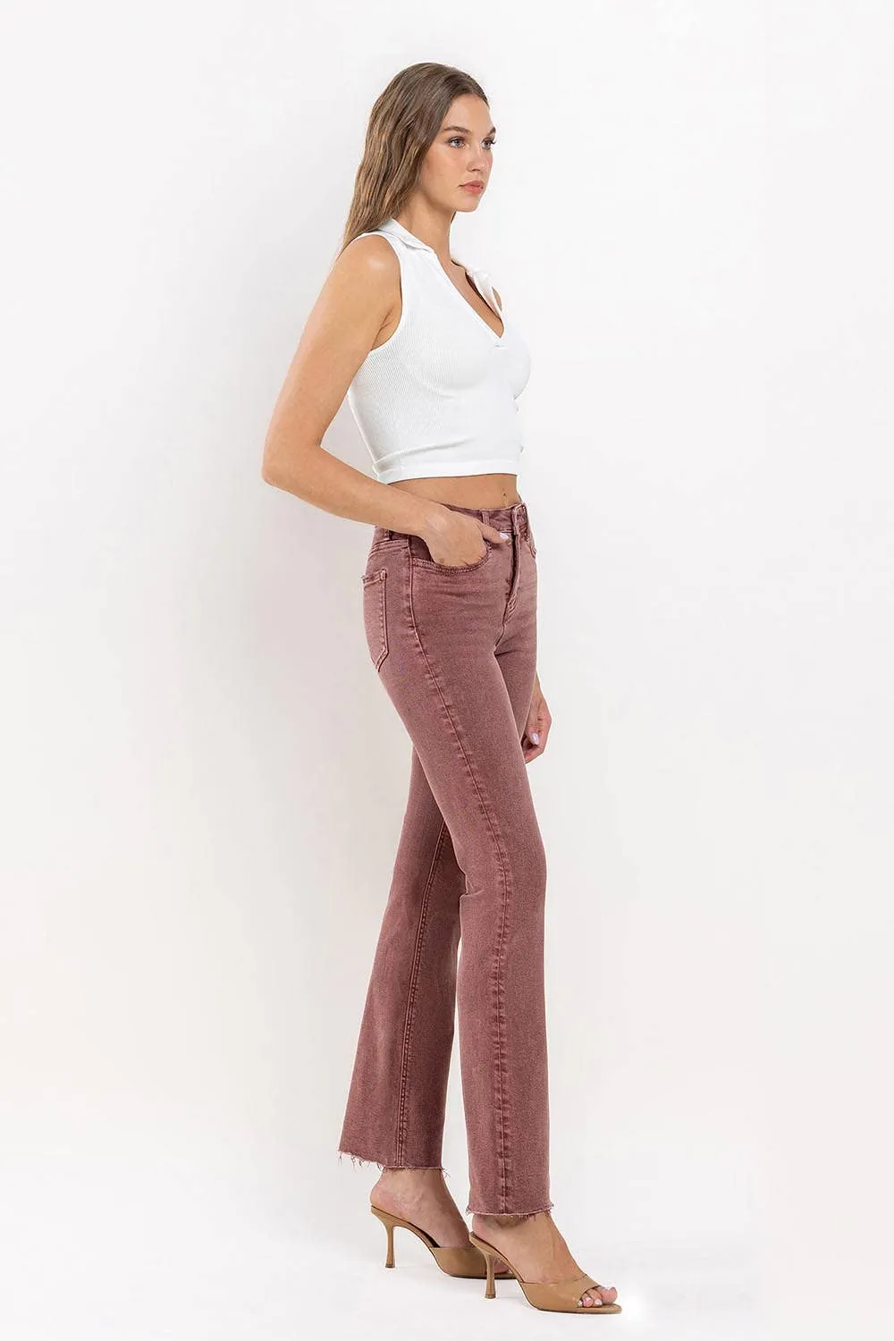 FINAL SALE Wine Vervet Mid-Rise Cropped Bootcut Jeans
