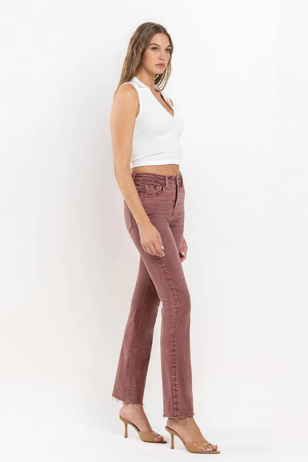 FINAL SALE Wine Vervet Mid-Rise Cropped Bootcut Jeans