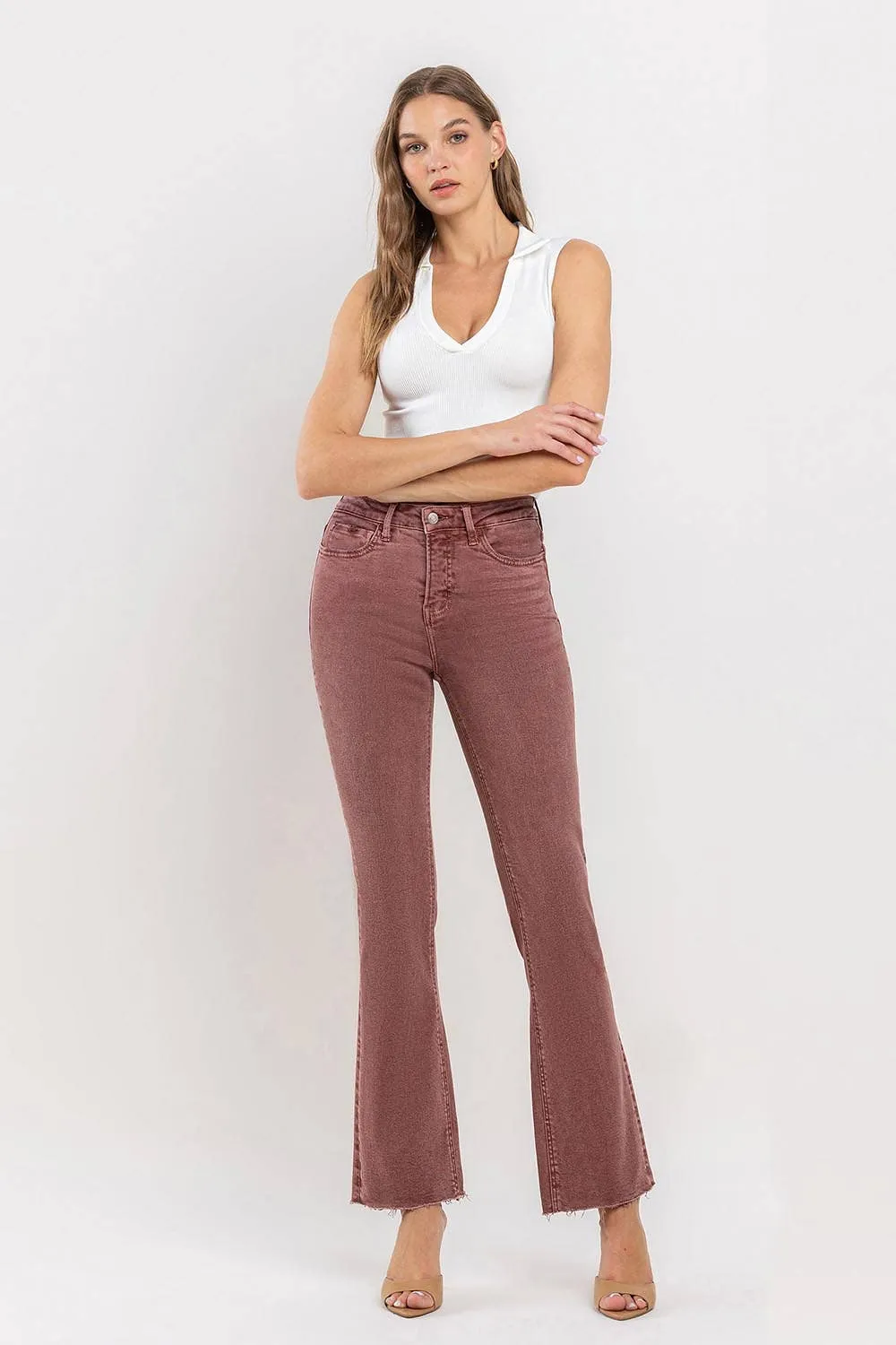 FINAL SALE Wine Vervet Mid-Rise Cropped Bootcut Jeans