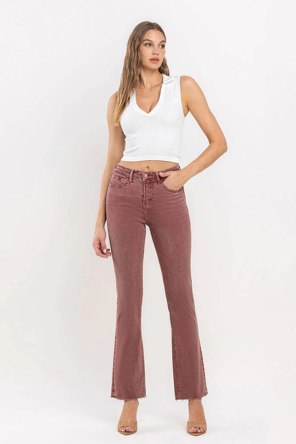 FINAL SALE Wine Vervet Mid-Rise Cropped Bootcut Jeans