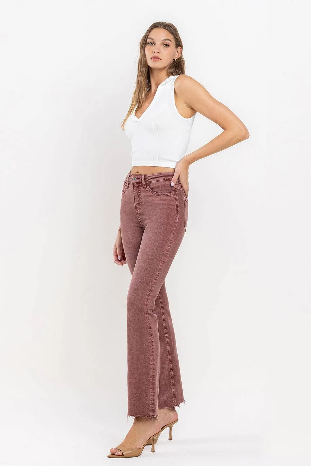 FINAL SALE Wine Vervet Mid-Rise Cropped Bootcut Jeans
