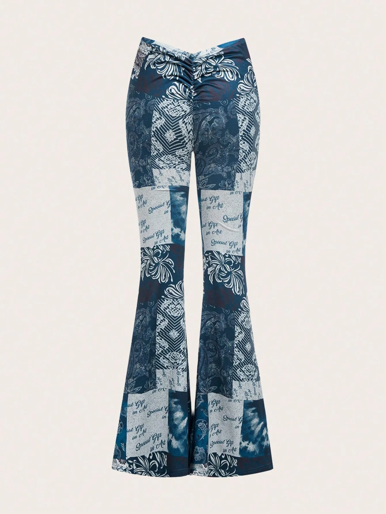Floral & Letter Print Low-Rise Flared Pants SS24