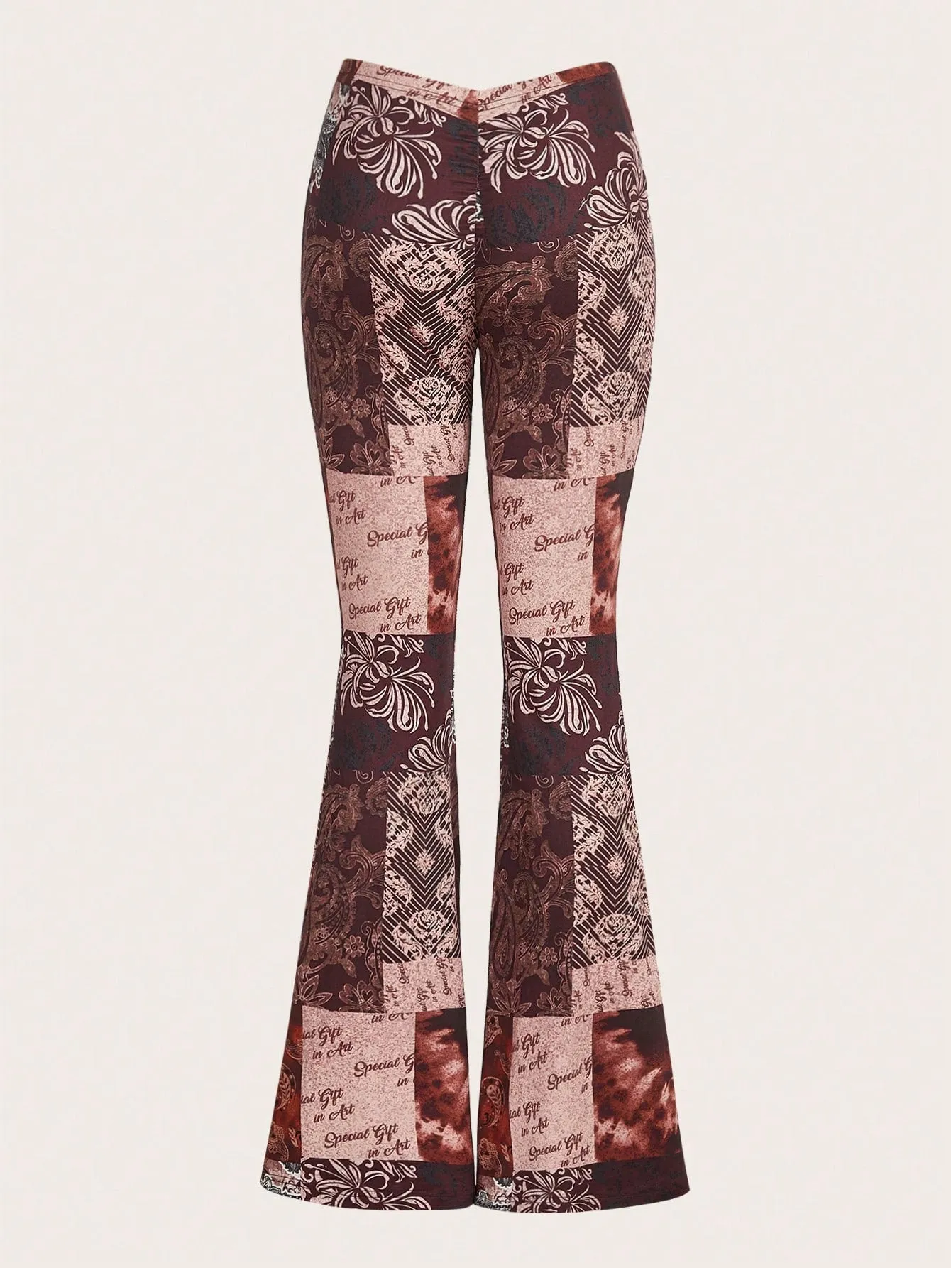 Floral & Letter Print Low-Rise Flared Pants SS24