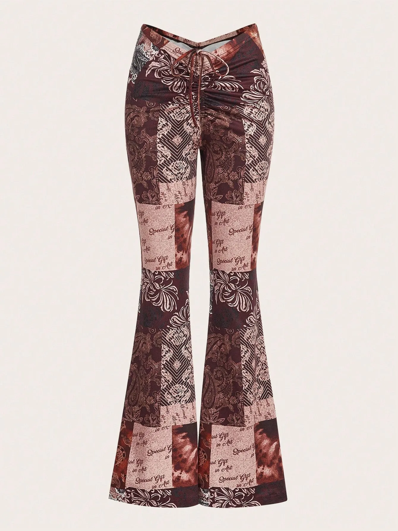 Floral & Letter Print Low-Rise Flared Pants SS24