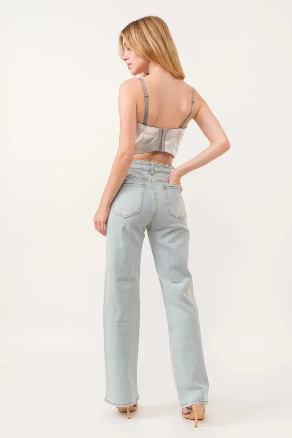 Heart Cut-Out Embellished Stretch Denim Pants