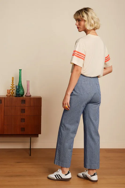 KING LOUIE Denim High Waist Pocket Pants Osei Stripe