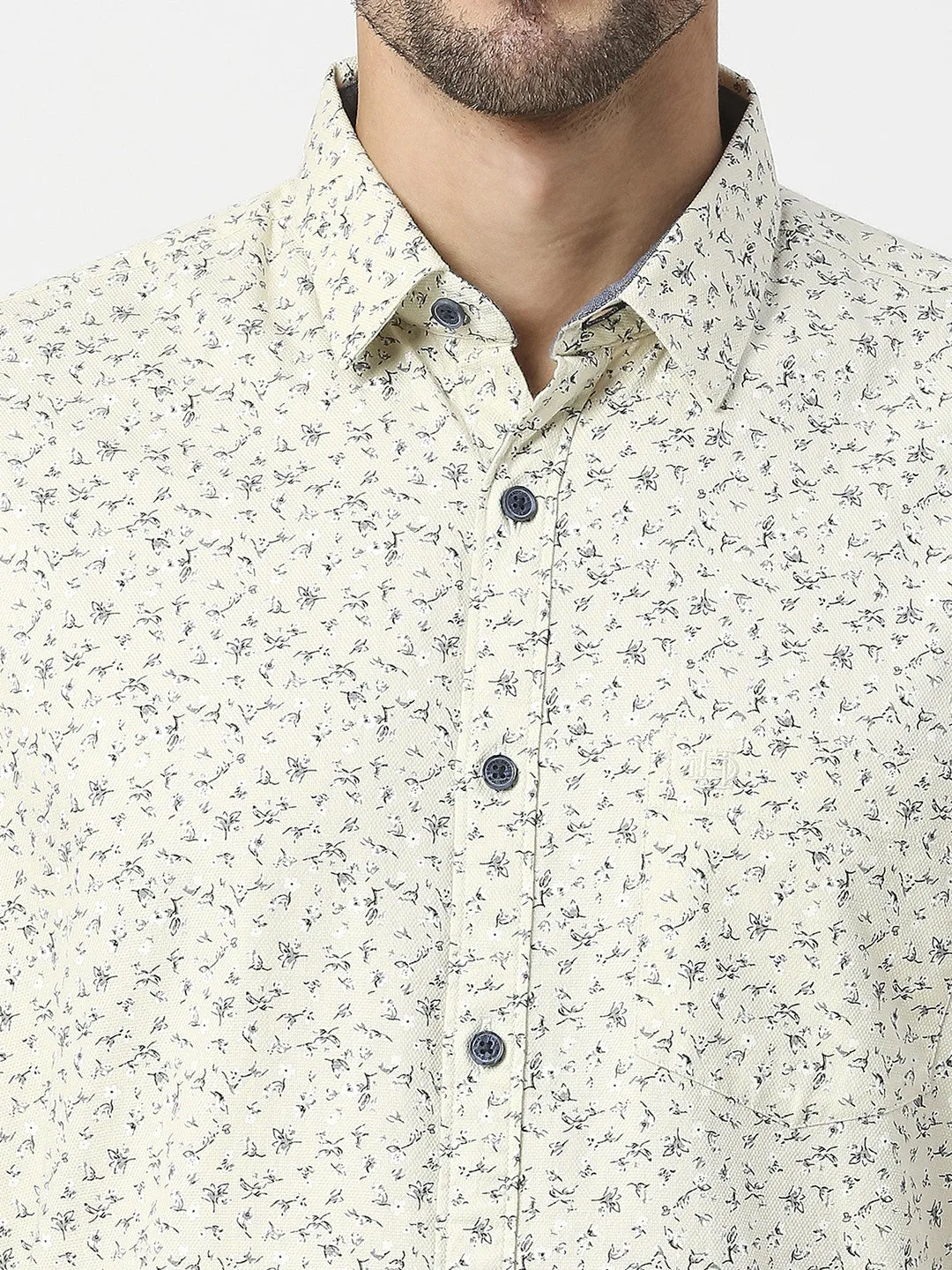 Lemon Yellow Half Sleeves Printed Shirt With Pocket