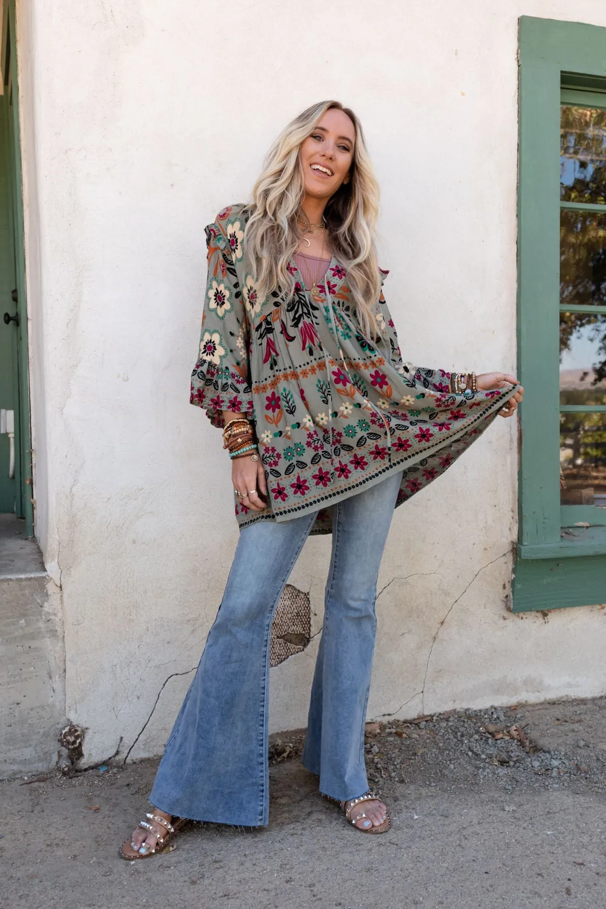 Leona Floral Print Tunic - Sage