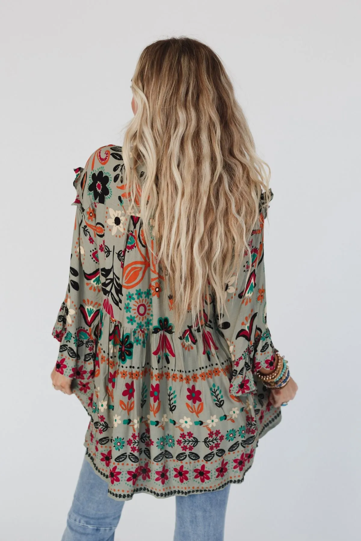 Leona Floral Print Tunic - Sage
