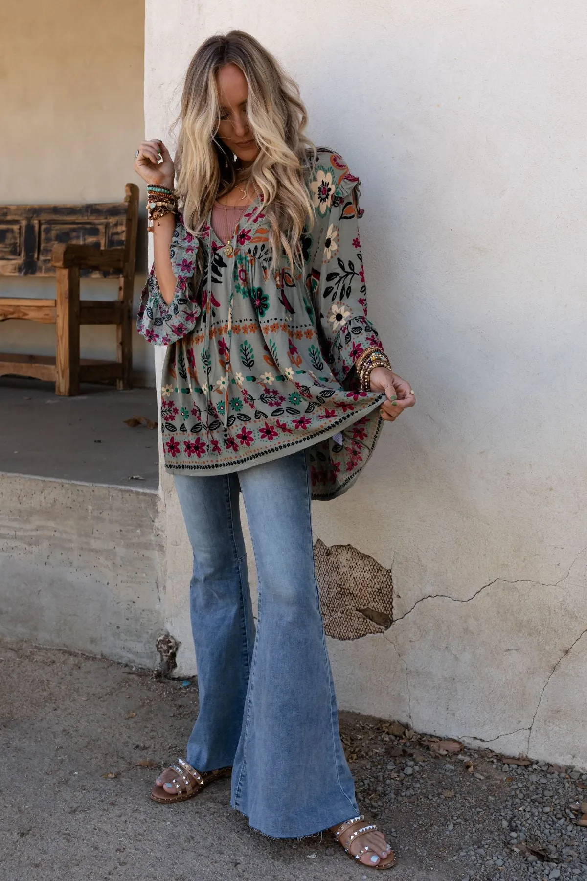 Leona Floral Print Tunic - Sage