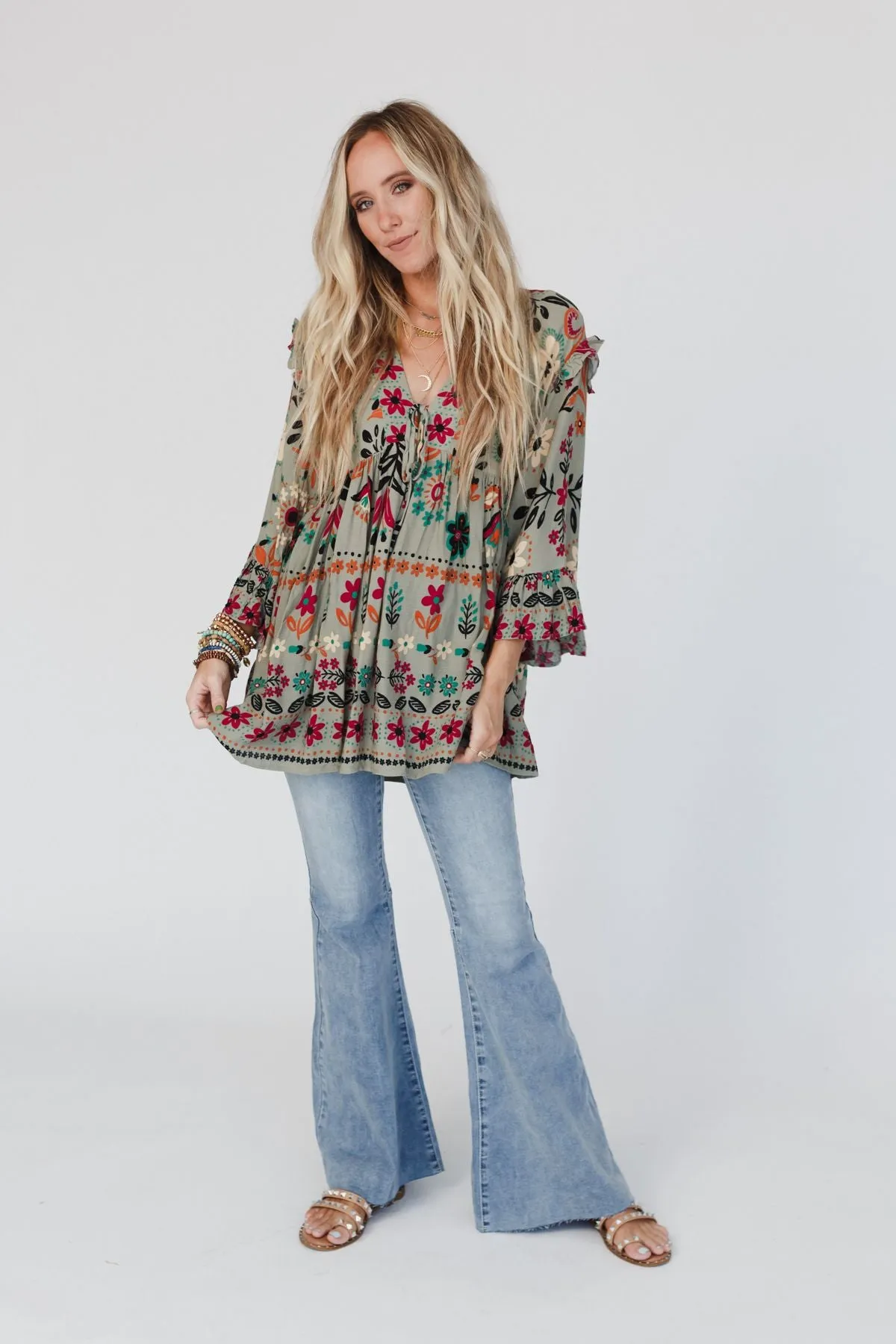 Leona Floral Print Tunic - Sage