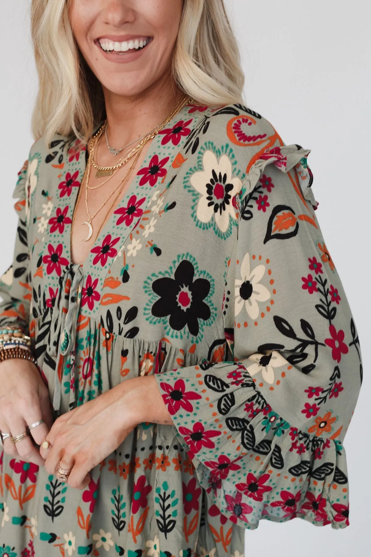 Leona Floral Print Tunic - Sage