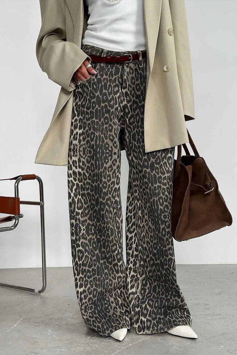 Leopard Design Loose Wide-leg Trousers