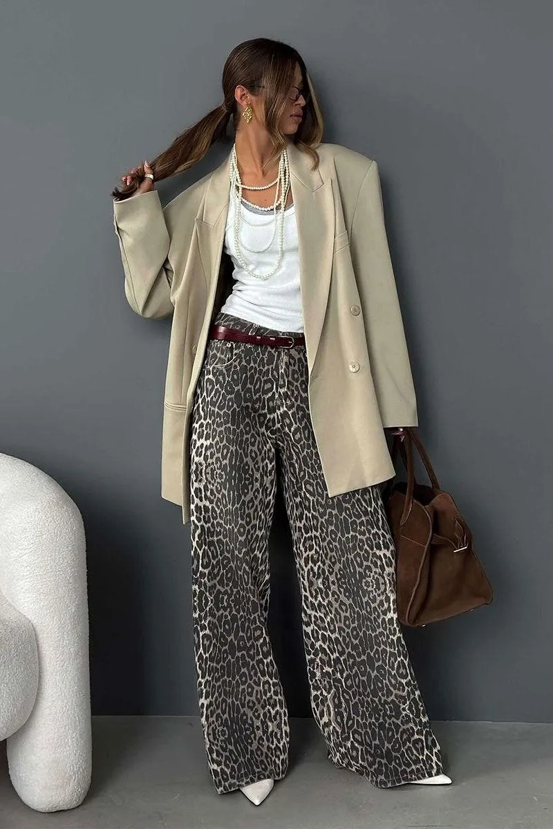 Leopard Design Loose Wide-leg Trousers